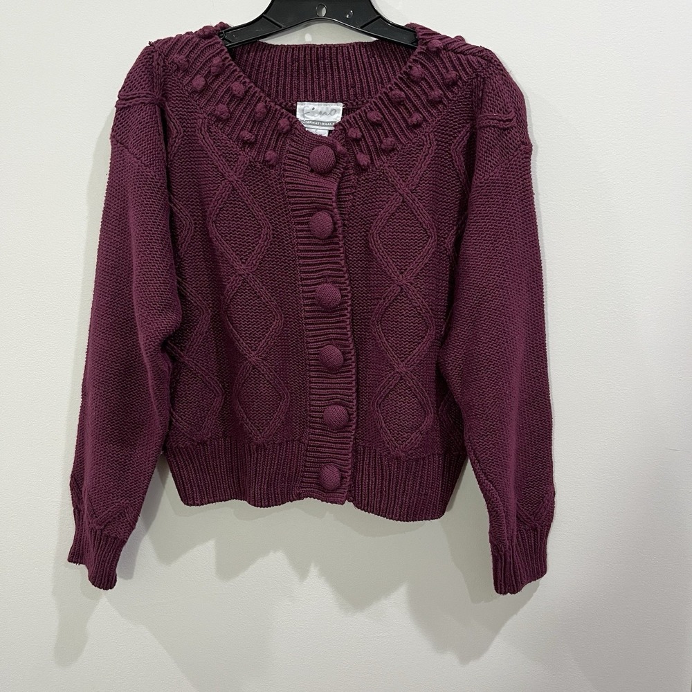 Firo Vintage 90s Chunky Textured Knit Button Front Cardigan Purple Cropped - Picture 9 of 13